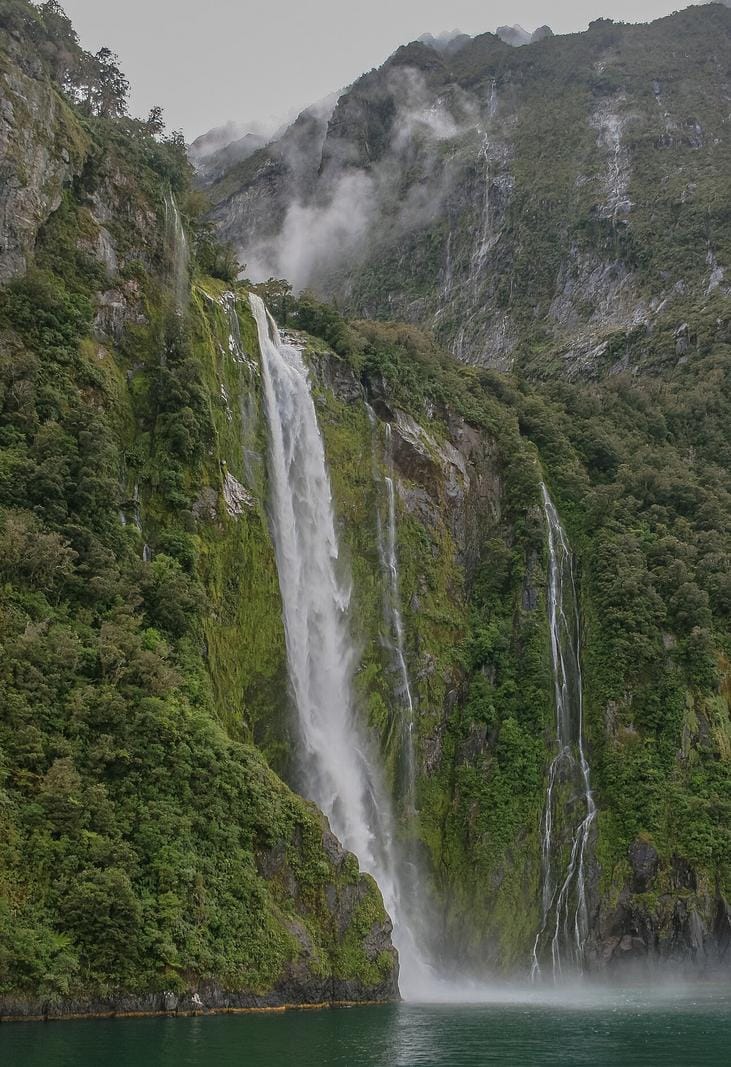 El sonido constante de la lluvia golpeando el muelle de Milford Sound crea un ritmo único en el puerto de Deepwater Basin.